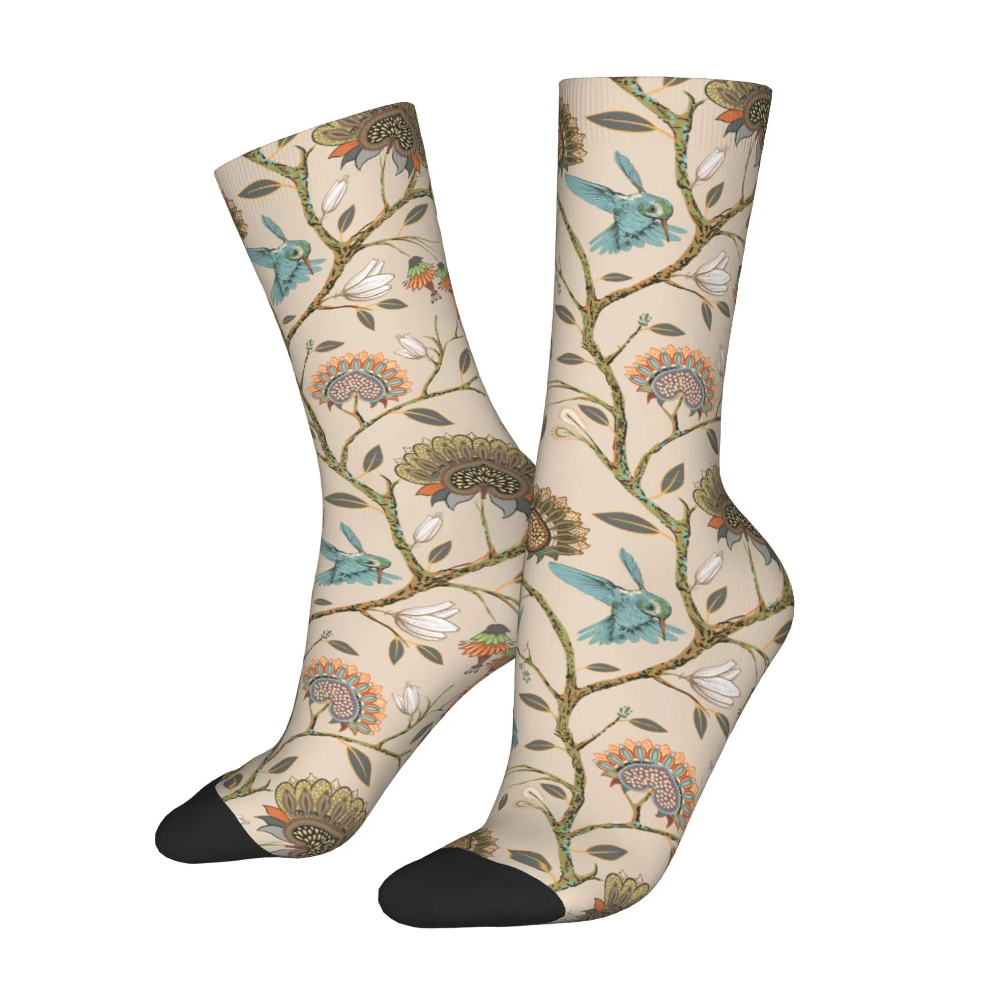 1pc Stylized Flowers Birds Printed Men's Socks  Novelty Hip Hop Harajuku Pattern Crew Sock Casual Gift