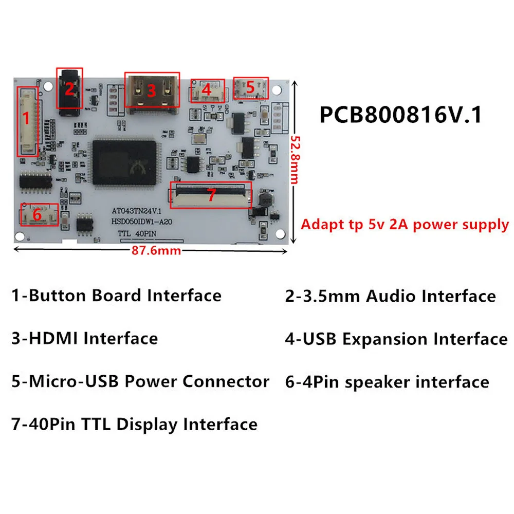 Kit de moniteur bricolage, écran LCD, Hébergements eur d'écran tactile, panneau d'écran tactile, carte de commande du pilote, audio compatible HDMI, 5 pouces, 800x480