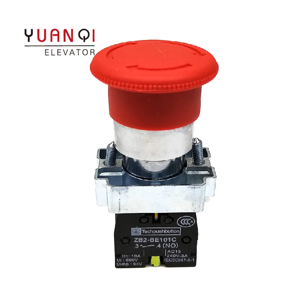 Yaunqi Elevator Emergency Stop Button Switch Normally Closed ZB2-BE102C XB2-BS542C 22mm