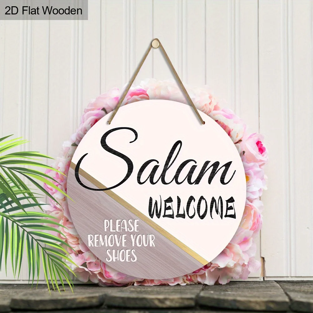 2D Flat, 2D Flat Surface, 1pc Ramadan Eid Wooden Porch Wreath Handmade Round Welcome Sign with 