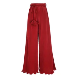 2026 Spring & Summer women high waist Ruffle pleated trousers Red Bohemian beach pants Plus size Holiday trousers 5XL 6XL
