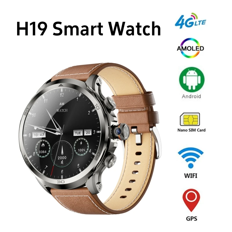 

H19 Смарт-часы 4G Android 10, система GPS, Wi-Fi, SIM-карта, 1,95 дюйма, большой AMOLED-экран, вращающаяся камера, распознавание лиц, умные часы