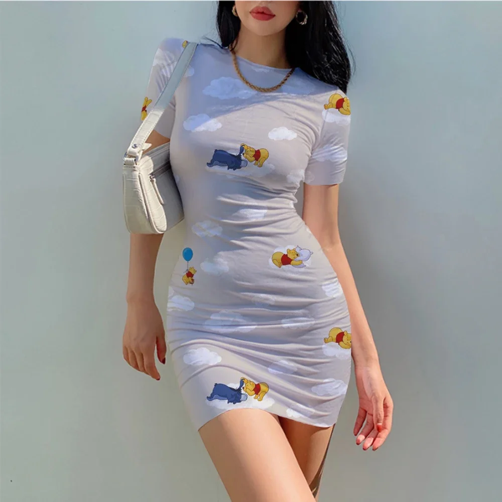 Disney Winnie the Pooh Bodycon Summer Dresses For Women Fashion Club Partywear Outfits Sexy Skinny Mini Dress Casual home clothe