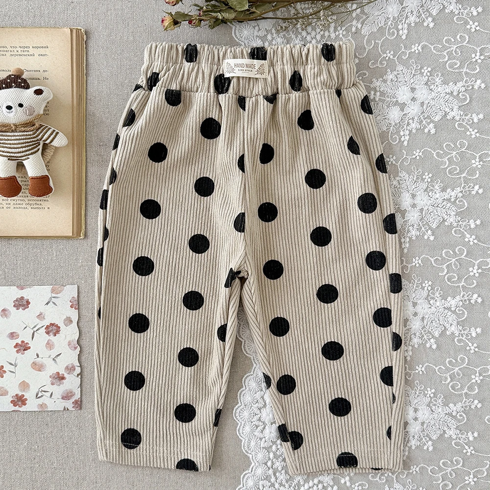 MILANCEL Babyhosen 6M-3T Baby Jungenhosen Niedliche Schleifen-Punkte Kleinkind Freizeithosen Herbst Cordhosen für Babymädchen – Detail 10