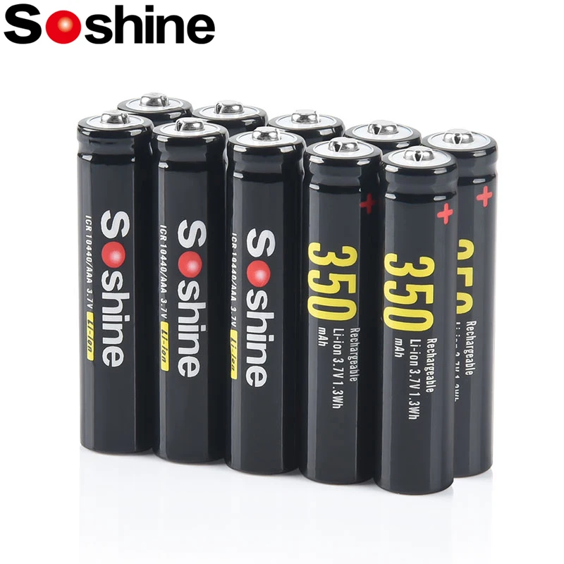 Soshine 350mAh 10440 Lithium Batteries 3.7V AAA 350mAh Li-ion Rechargeable Battery 10440 Battery for Recorder Game Console Toy