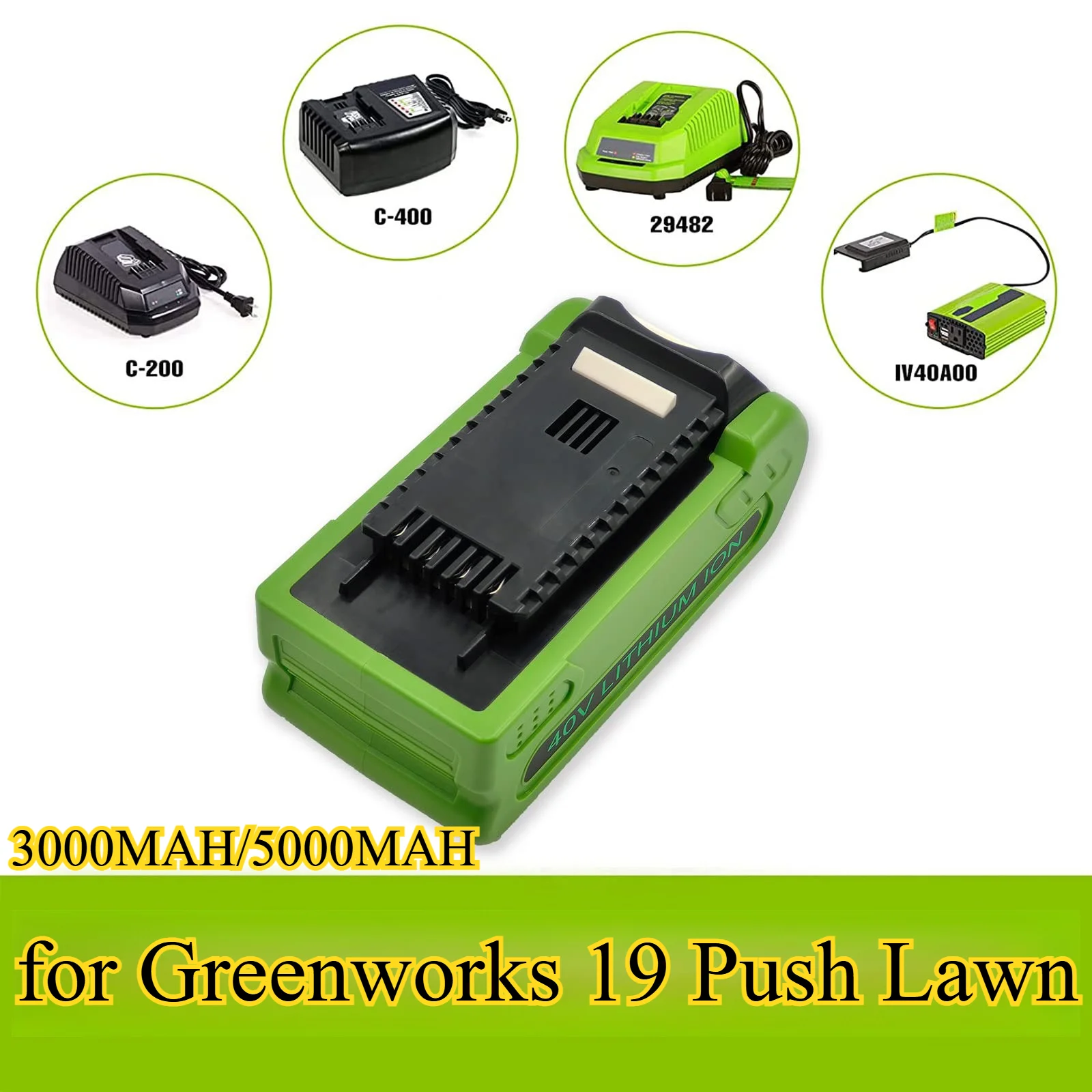 

5000mAh 40V Lithium-Ion Replacement Battery for Greenworks 19 Push Lawn Mower Compatible with FOR GREEBO Cordless Garden Tools