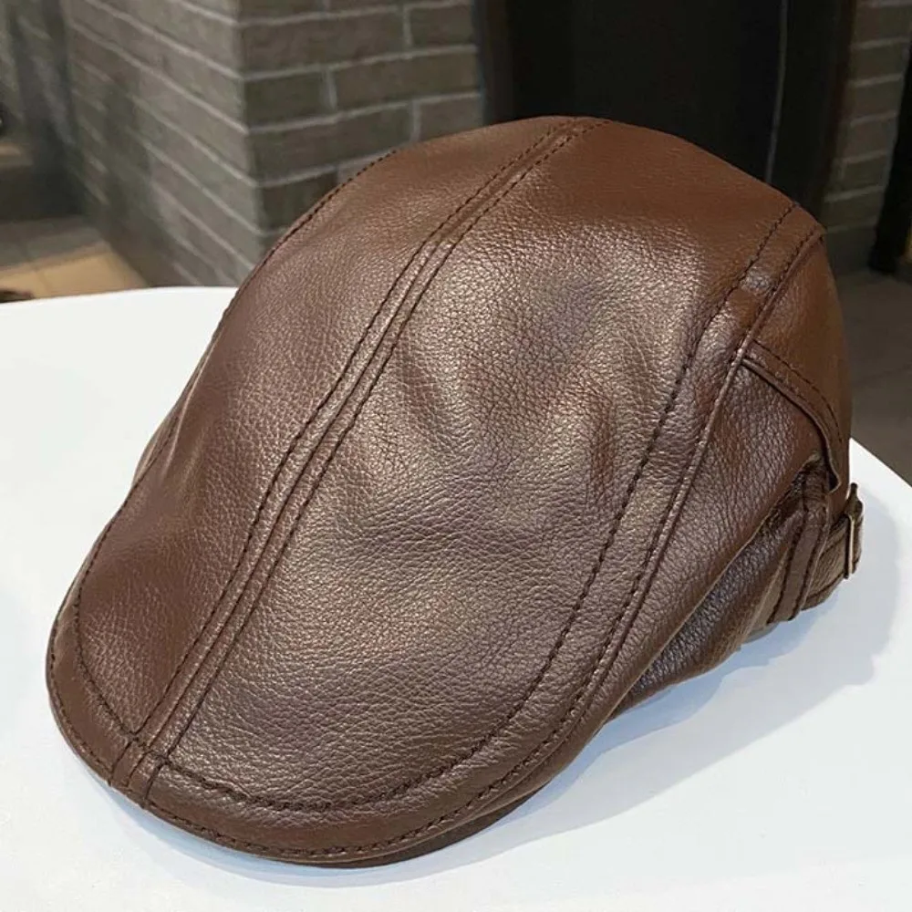 Painter Hat PU Leather Leather Beret British Style Retro Vintage Flat Cap Autumn Winter Solid Color Newsboy Hat Chilly Days