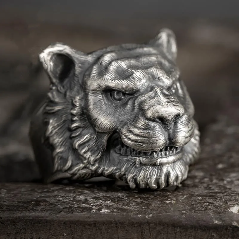 s925 Silver Men's Tiger Ring 2022 Trendy Opening Lively Rock Hip Hop Domineering Men's Ring Locomotive Party Jewelry