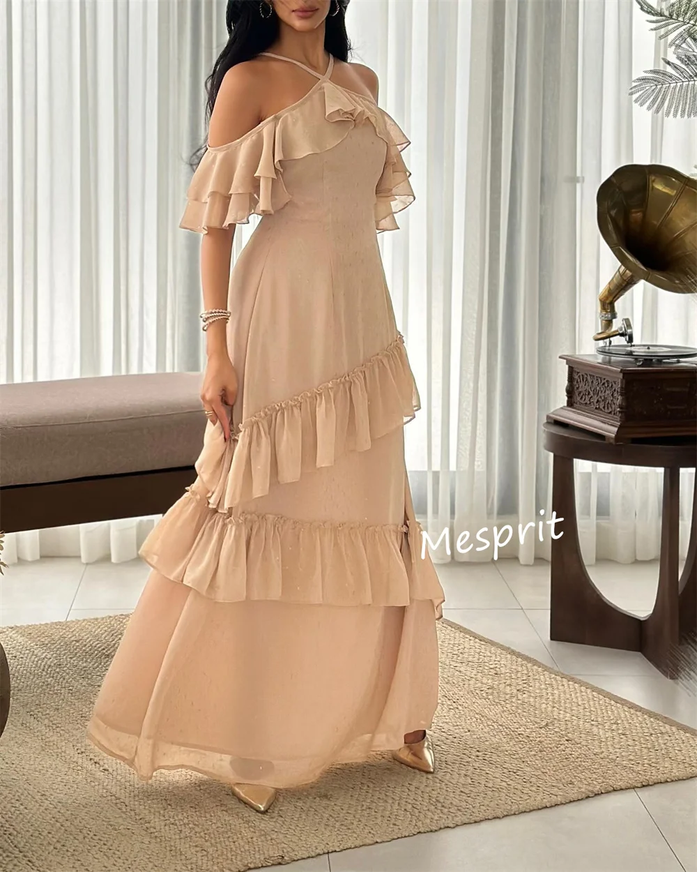 Abiti lunghi con scollo all'americana a trapezio con pieghe in chiffon formale personalizzato Occasioni su misura Celebrity Semplice Pastrol Squisito