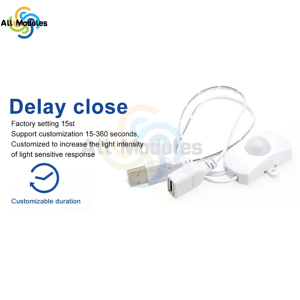 Mini Adjustable PIR Infrared Motion Sensor Detector Switch DC 5V/12V/24V USB LED Light Strip Switch For Corridor Closet Underbed