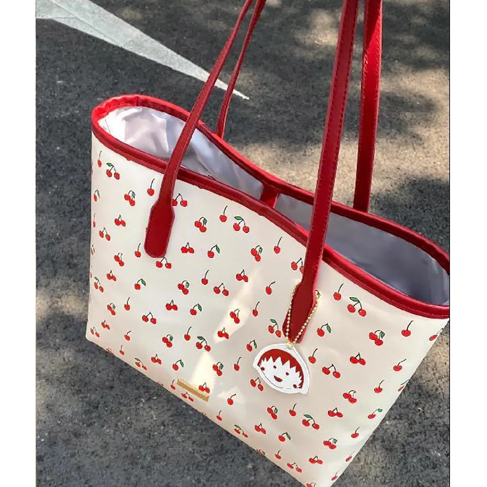 

Cherry Print Tote Bag Purse Women New Harajuku Aesthetic Large Capacity Handbag Female Retro Sweet Y2k Shoulder Bags Wallets