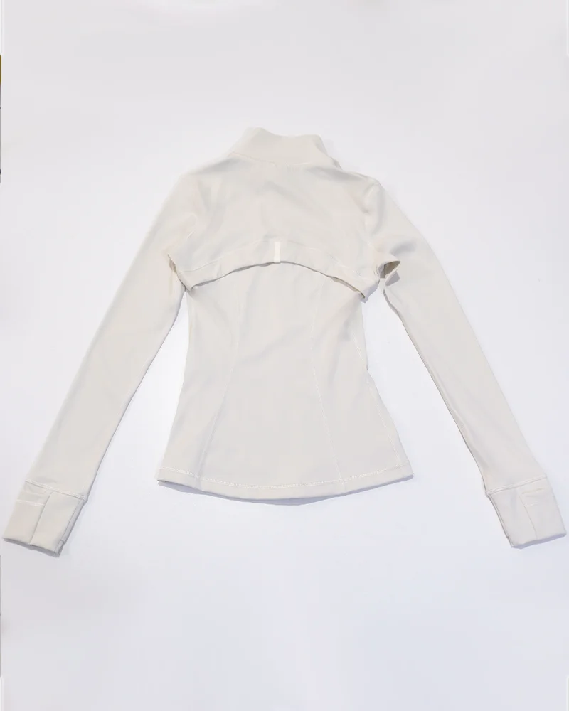 Neue Damen Slim Fit Sportjacke mit Goldreißverschluss, atmungsaktiv, schnelltrocknend, Stehkragen-Stil, Daumenloch-Design, Sportjacke – Detail 6