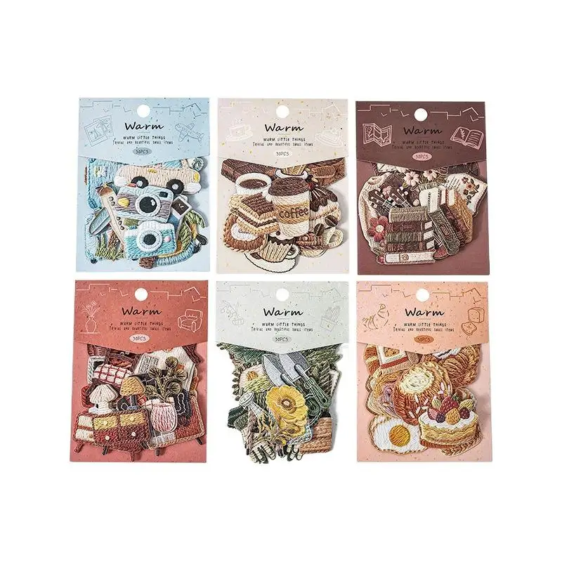 [W] 30Pcs Creativity Plush Home Pattern Simulated Relief Stickers Fun Scrapbooking DIY Diary Decoration Stationery Sticker Pack