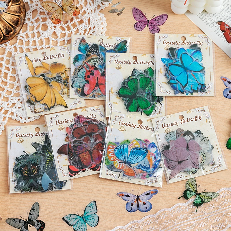 40pcs Variety Butterfly Decorative Stationery Stickers Cute Material Sticker Scrapbooking Label Diary Cup Phone Journal Planner