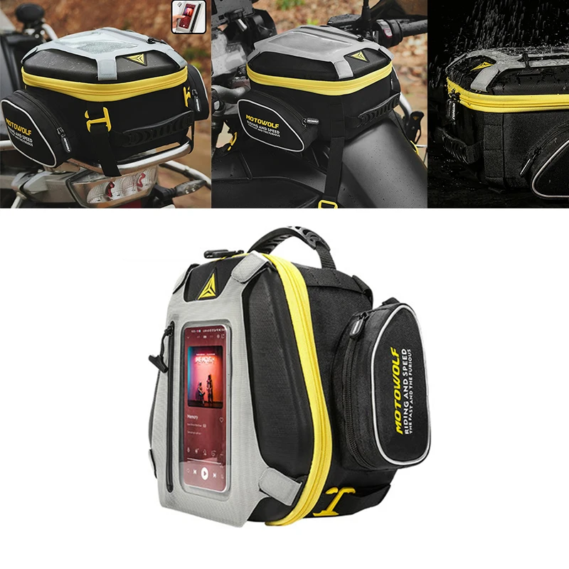 

Black Yellow Motorcycle Bag Waterproof Motorcycle Tank Bag Motorcycle Backpack Multi-functional Tail Bag Luggage