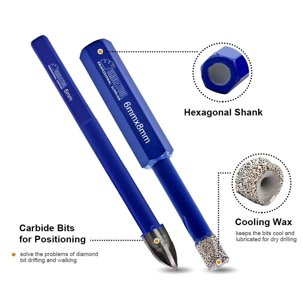 SHDIATOOL-Diamond Drilling Core Bits, Hexagonal Buraco Saw Opener, Porcelanato, Granito, Mármore, Coroas de cerâmica, cortador, 5-12mm