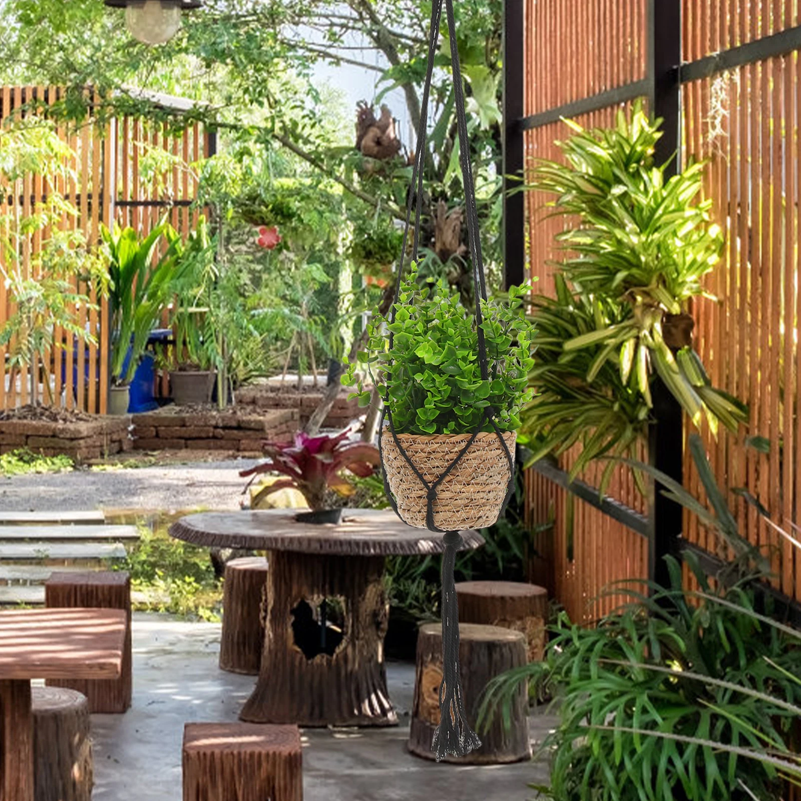 

Набор из 6 подвесных кашпо для растений в технике макраме, ручной работы, плетеные подвесные корзины для цветов, подвесные мешочки на веревке для использования на стене, в помещении и на улице