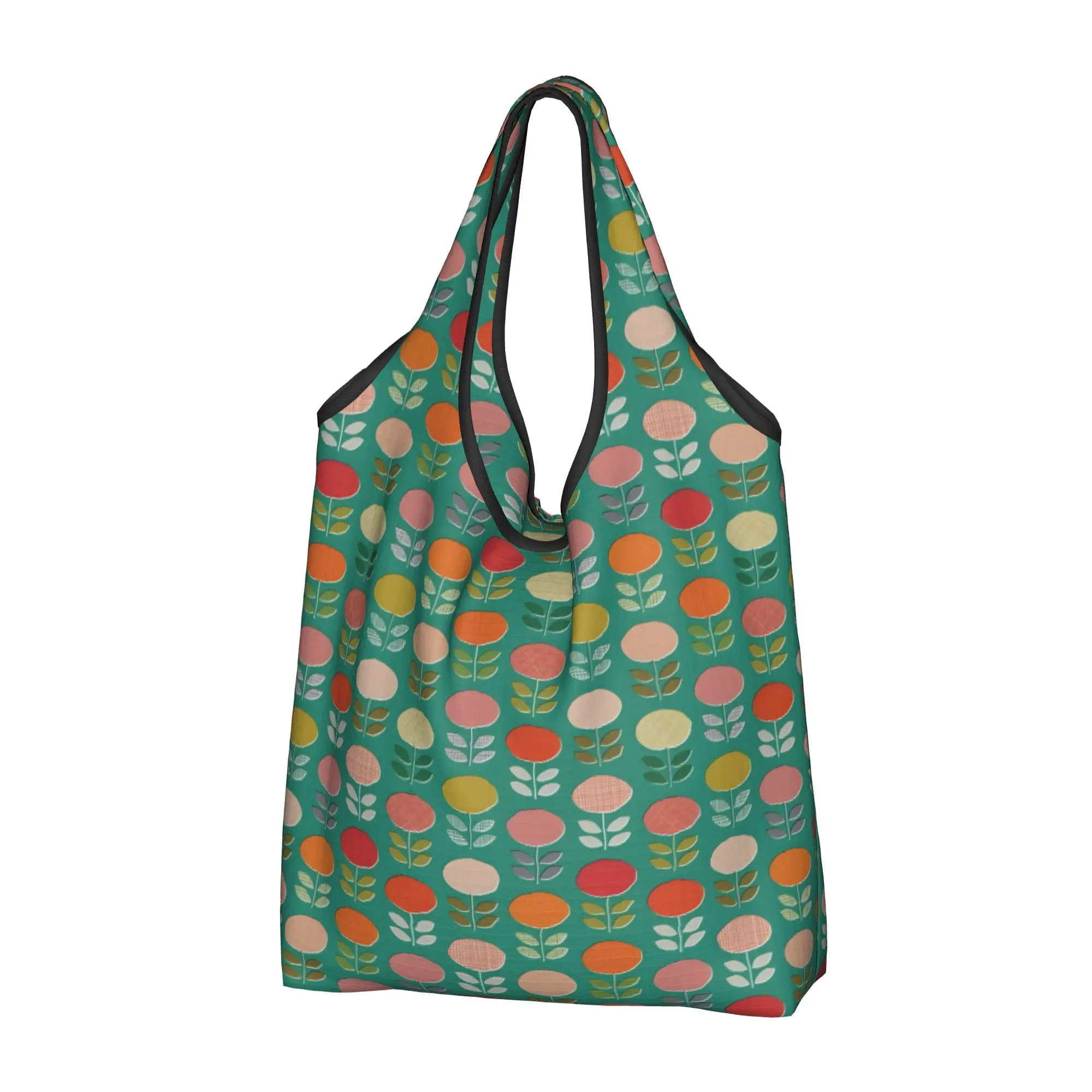 Recycling Orla Kiely Flowers  Shopping Bag Women Tote Bag Portable Mod Posies Jade Groceries Shopper Bags