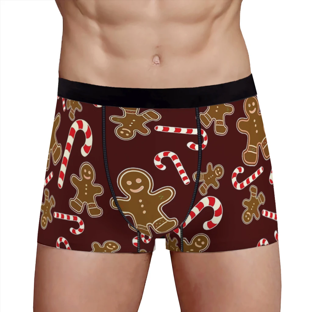 Christmas Candy Cane and Gingerbread Man Merry Christmas Underpants Breathbale Panties Male Underwear Print Shorts Boxer Briefs