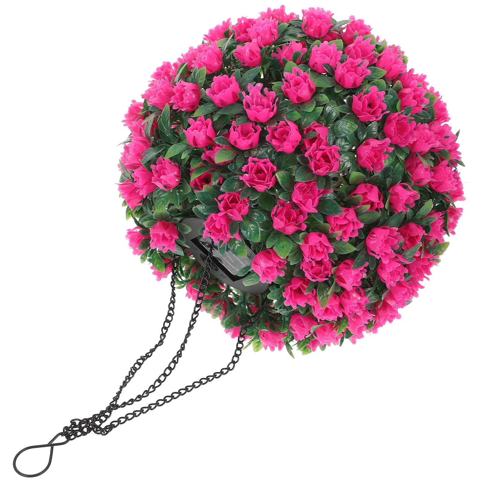 Hanging Floral Outdoor Solar Lights LED Lighted Artificial Topiary Ball Flower Pink Spheres Decor