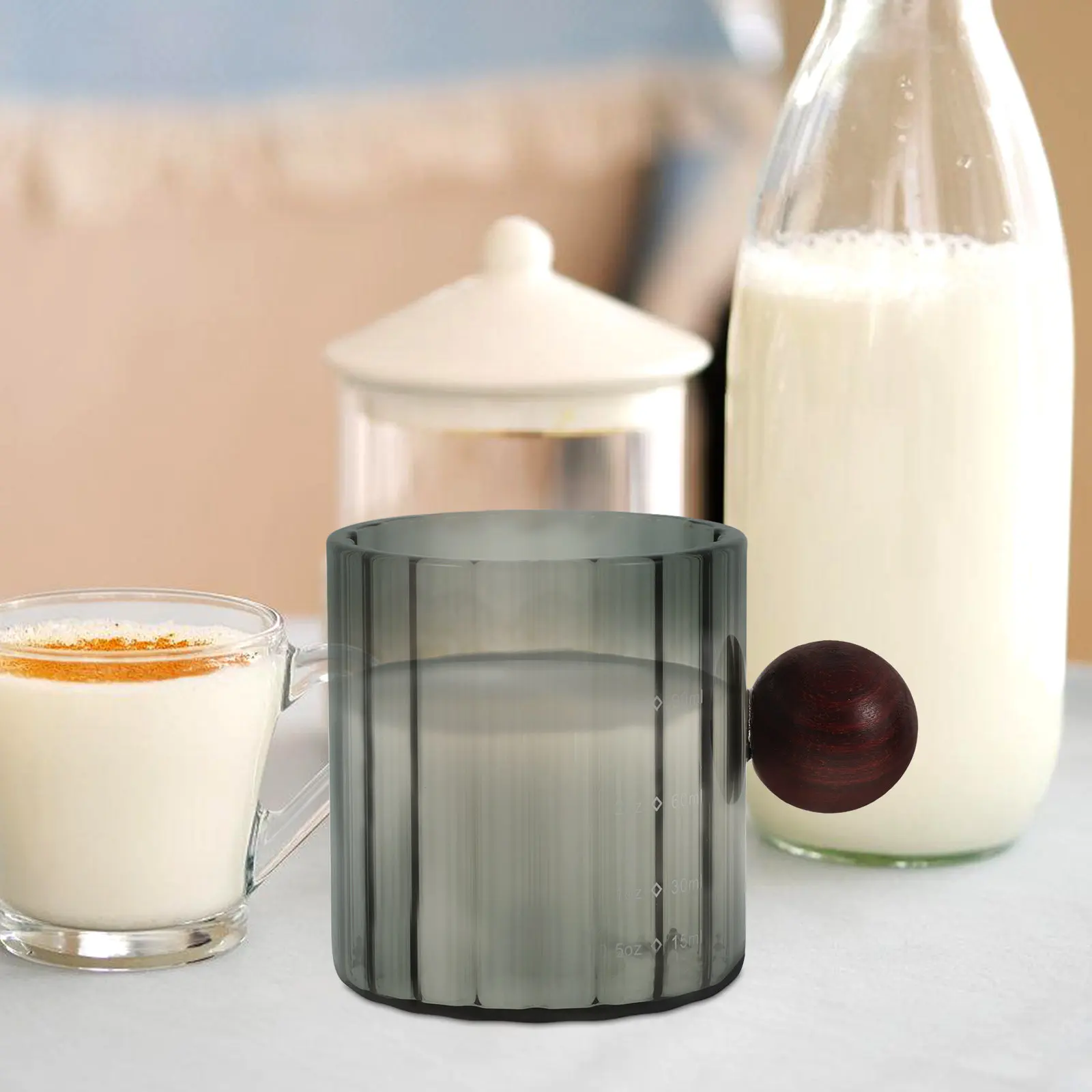 90Ml Glass Milk Cup with Wooden Handle Small Creamer Pitcher for Espresso Frothing Coffee Measuring Baking Butter Chocolate view 6
