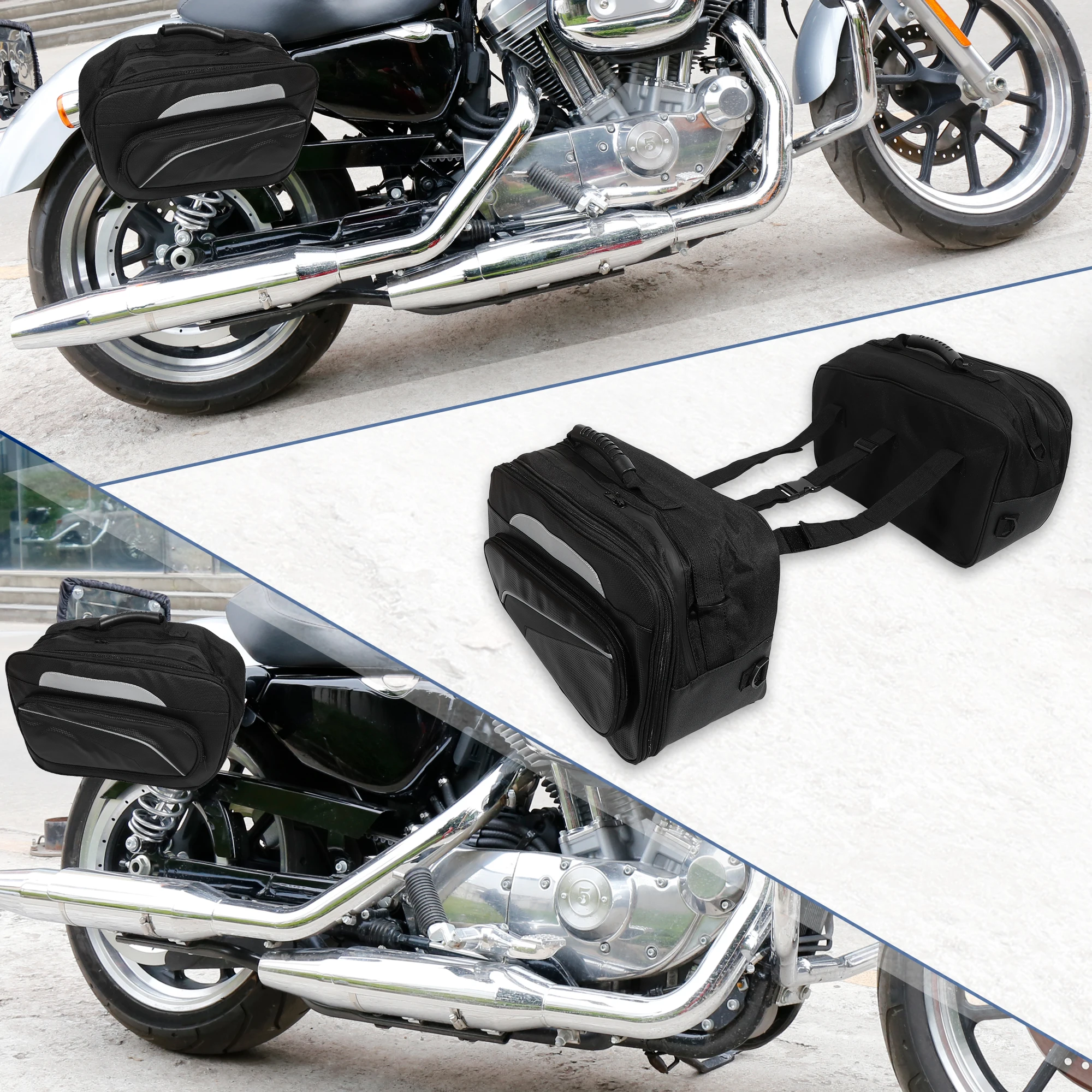 Motoforti 1 Đa Năng Xe Máy Saddlebag Bên Công Cụ Túi Đi Xe Đạp Túi Hành Lý Có Thể Điều Chỉnh Khóa Giả Da Đen