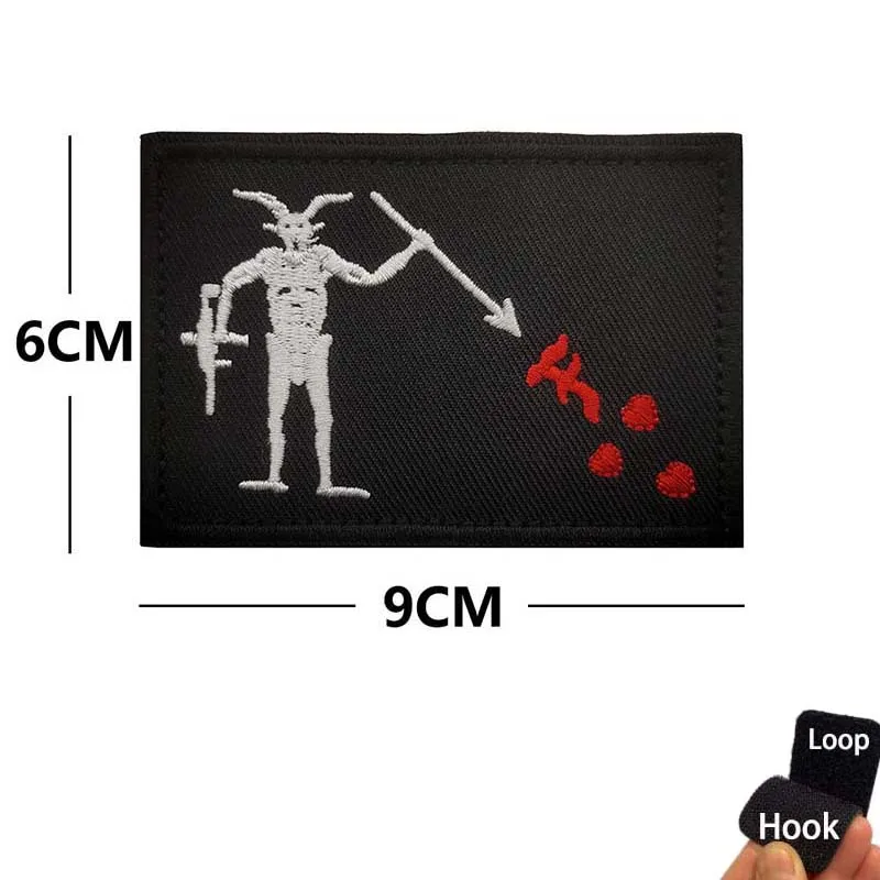 Piratenflagge, FOG Forward Observations Kleidungsabzeichen, Blackbeard Totenkopf Herz bestickte Applikation taktisches Emblem Hakenschlaufen-Aufnäher