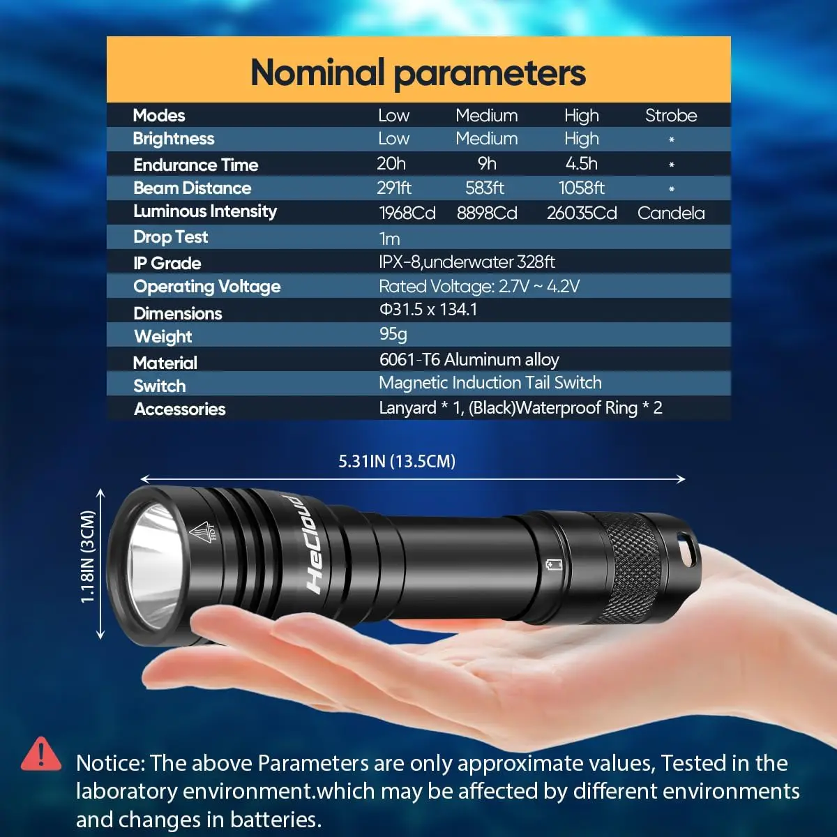 2個パック 3000ルーメン 充電式ダイビング懐中電灯、IPX8防水 スキューバダイビング＆シュノーケリング用