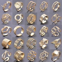 Groothandel 6 stks/partij Real Vergulde Ringen Mode Rvs Bloem Onregelmatige Holle Liefde Geometrische Vormige Ringen Vrouwen Gift