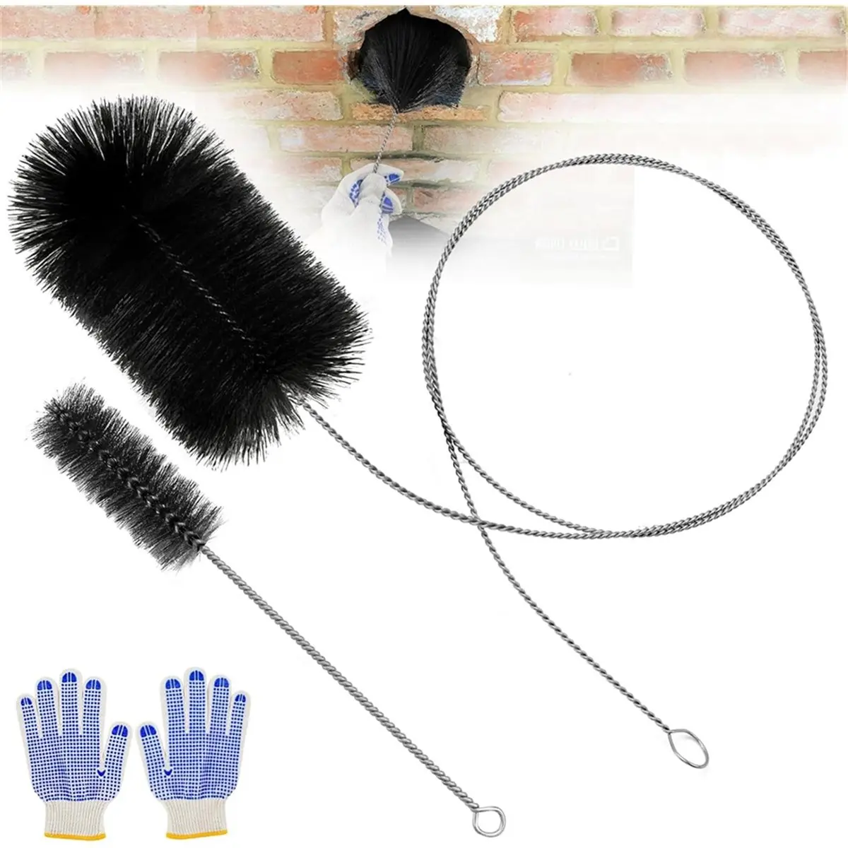 ABNQ Stove Pipe Brush Chimney Brush Diameter 150 mm/180 mm 2pcs Chimney Brush Chimney Sweep Brush Oven Brush with Flex Rod