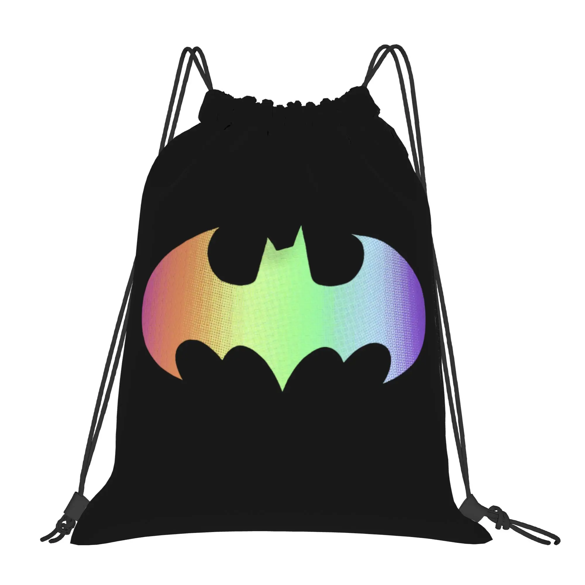 

Batmans Logo Rainbow Gradient Drawstring Backpack Sports Gym Bag Water Resistant String Sackpack for Exercise