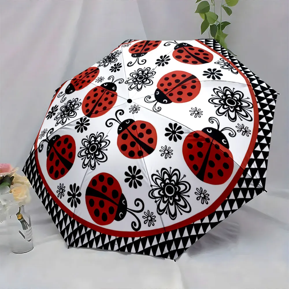 1PC Ladybug Pattern Umbrella Brings Colorful Design Print 8 Iron Ribs Folding Umbrella Auto-Open Fashion Sunshade