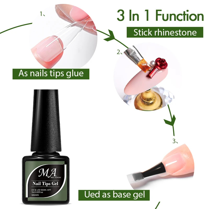 MEET ACROSS 7ml Nail Tips Gel Glue 3 IN 1 Function Clear Fake Nail Fast Extension Nails Art Transparent Soak Off UV Manicure