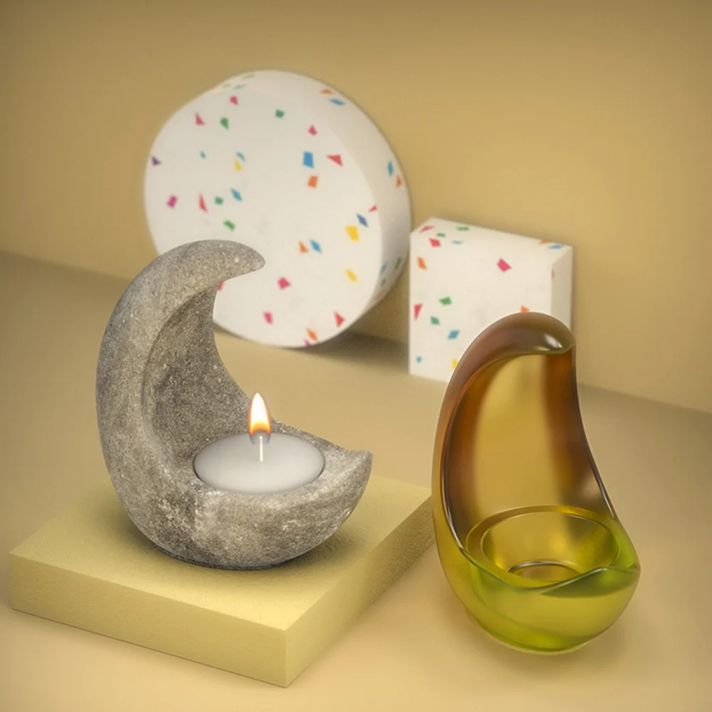 

Moon Shape Candlestick Mold for Tealight Holder DIY Crafts Resin Casting Wax Molds Reusable Simple Shape Epoxy Supplies