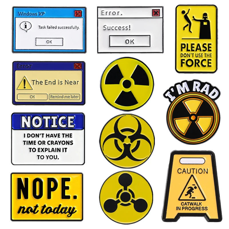 Radioactive Nuclear Radiation Symbol Enamel Pin Hazard Warning Sign Computer Erro Message Brooch Lapel Badge Jewelry Gifts
