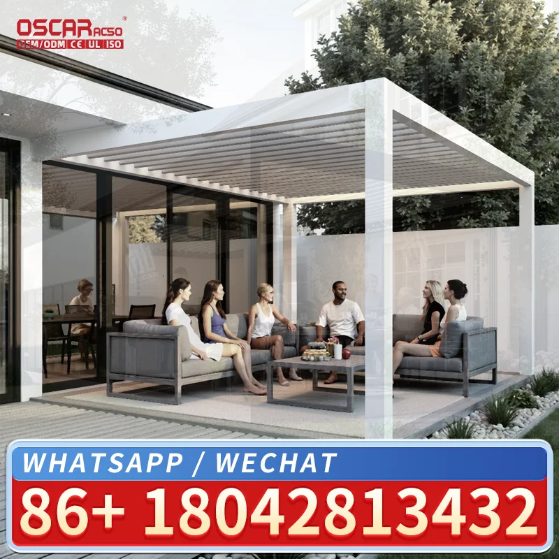 Motorized Louver Outdoor Garden Patio Cover Roof Aluminum 3x3 4x4 Bioclimatic Waterproof Outdoor Pergola for Backyard Terrace Ba