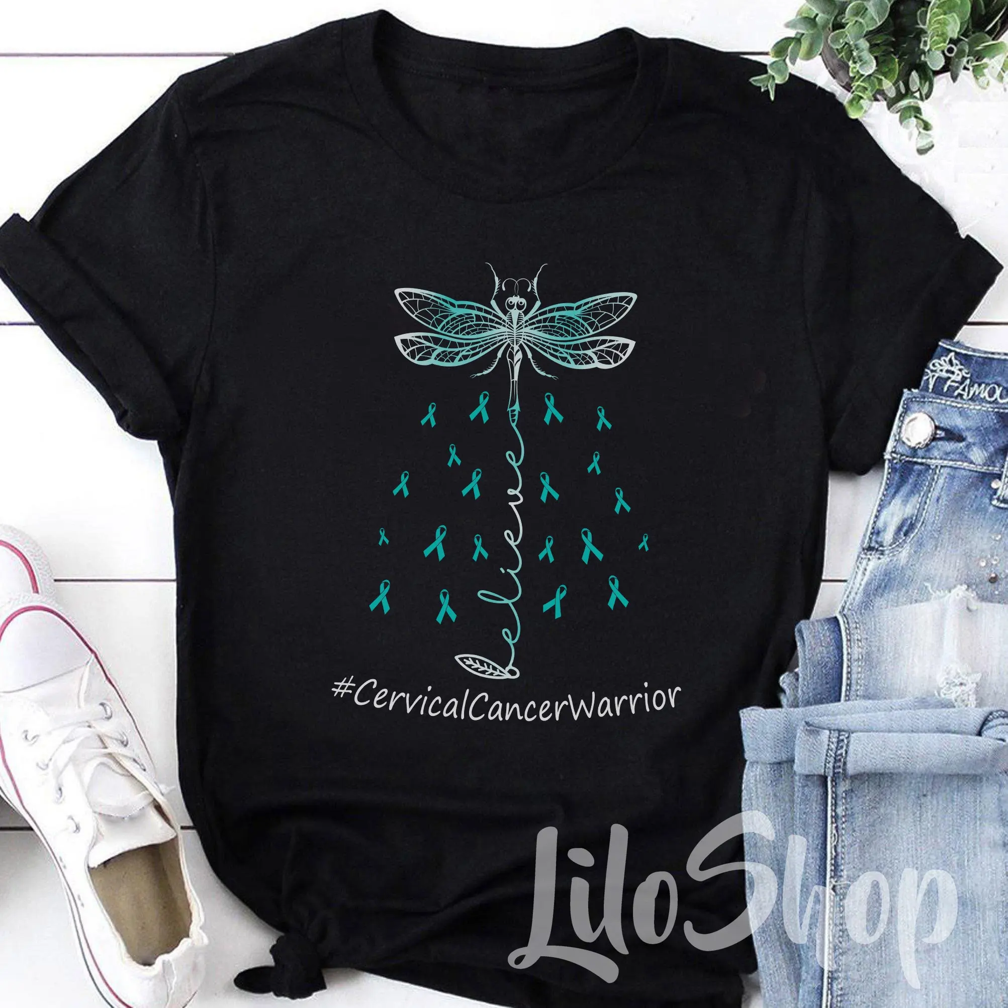 Cervical Cancer Awareness T Shirt Her Fight Is My Women Ribbon Survivor