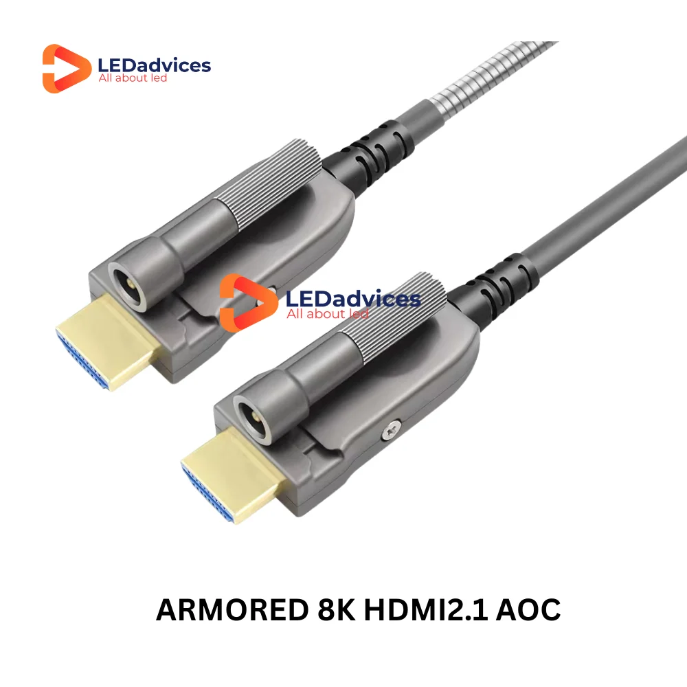 

100M Armored Fiber Optic HDMI2.1 AOC Cable 48Gbps 8K HDMI HDR 10 Gigabit For Event LED Display Screen With Screw Protection Cap