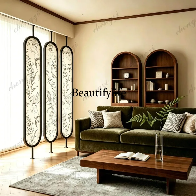 H134 flower hanging screen rotatable partition screen solid wood living room decoration mobile entrance bedroom