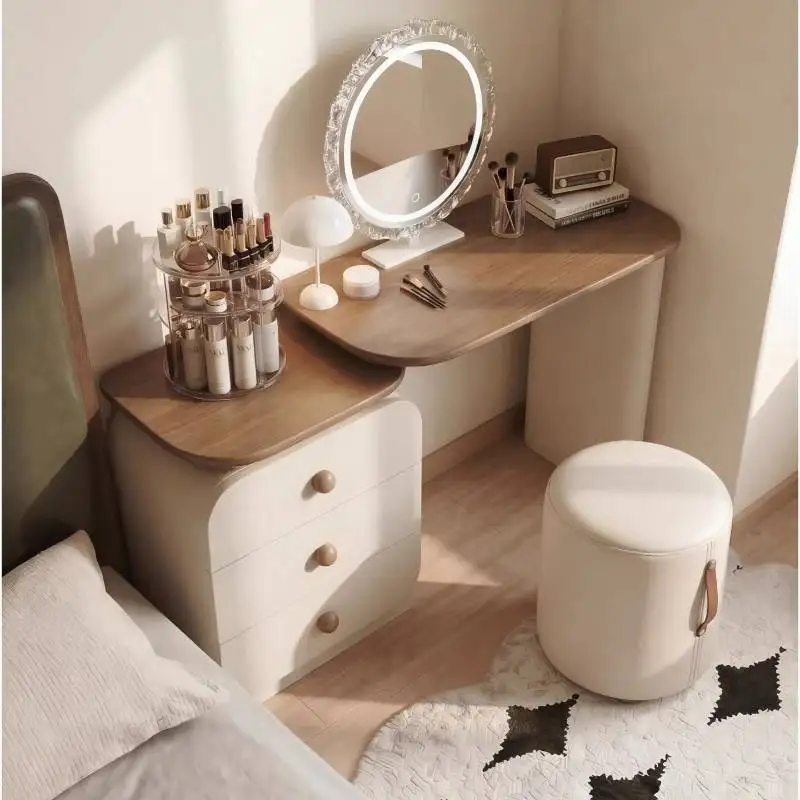 

Compact Decoration Vanity Desk Shelves Wooden Modern Corner Dressing Table Compact Drawers
