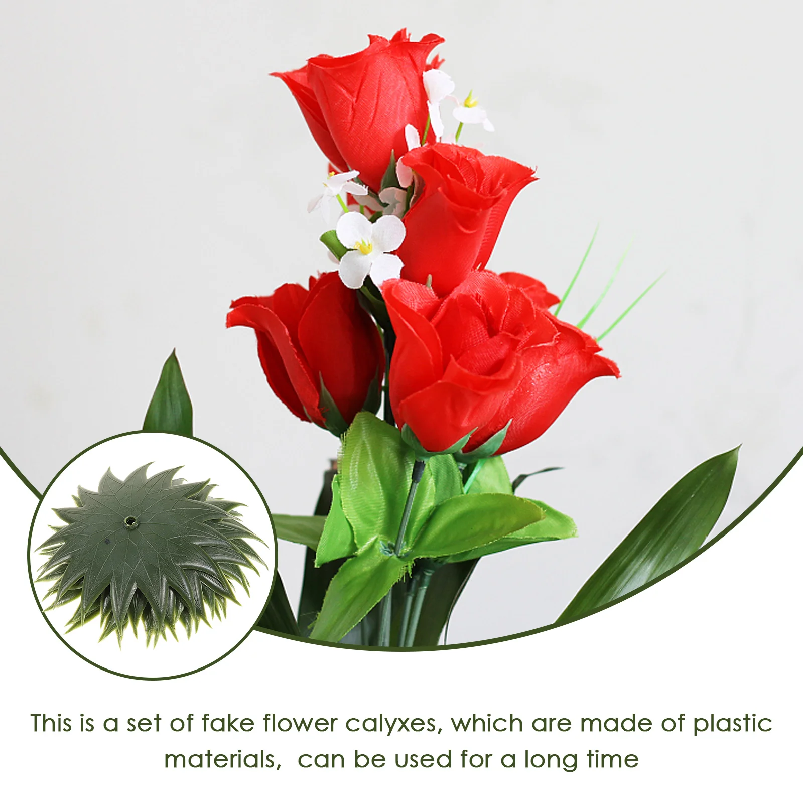 

50pcs Artificial Flower Calyxes Plastic DIY Supplies Simulated Bottom Craft Accessories Fake Flowers Decor Wedding Stem