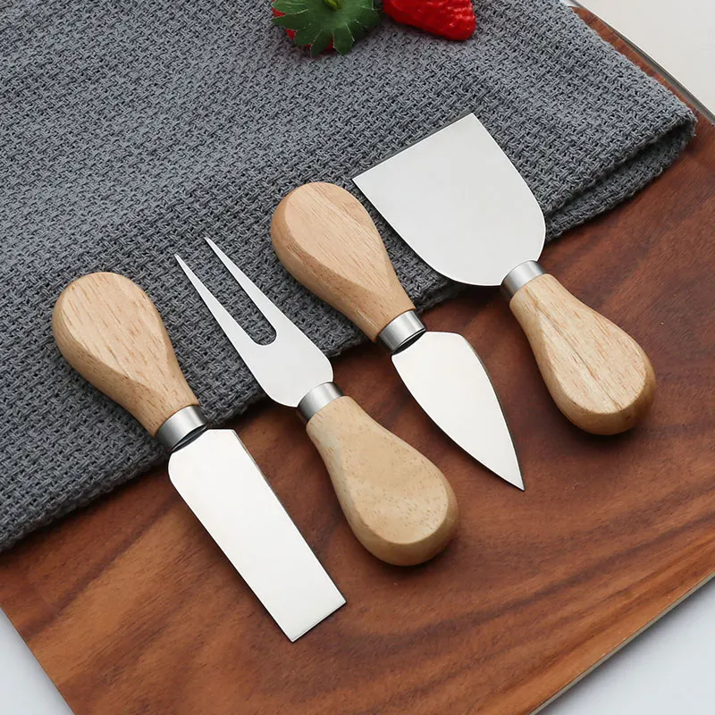 Cheese Cheese Knife Four-piece Pizza Knife Fruit Knife and Fork Stainless Steel Wooden Handle Knife and Fork Bread Dessert Tool