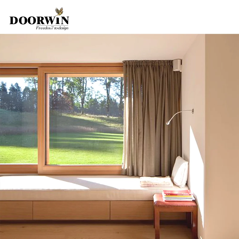 

Doorwin Champagne Color Hurricane Impact Double Glazed Aluminum Clad Wood Windows Wooden Sliding Window