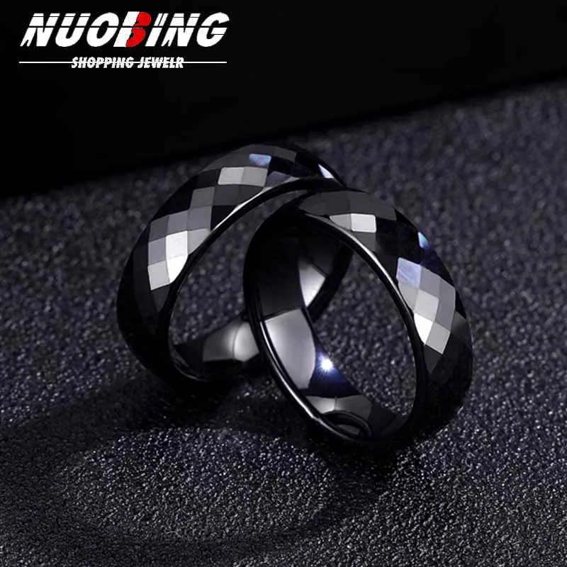 6mm Black And White Faceted Hand Cut Ceramic Luxury Men And Women Lovers Engagement Ring Jewelry Top Quality Scratch Free