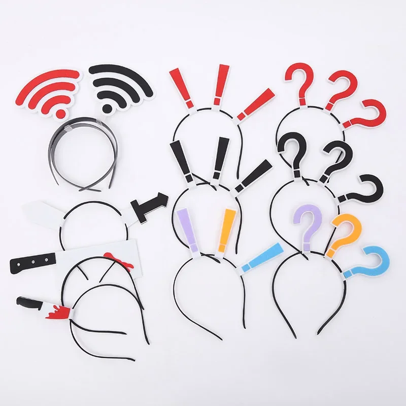 10pcs Symbol Expression Headbands Novelty Question Mark Exclamation Arrow Head Boppers Funny Headwear Party Photo Props Party