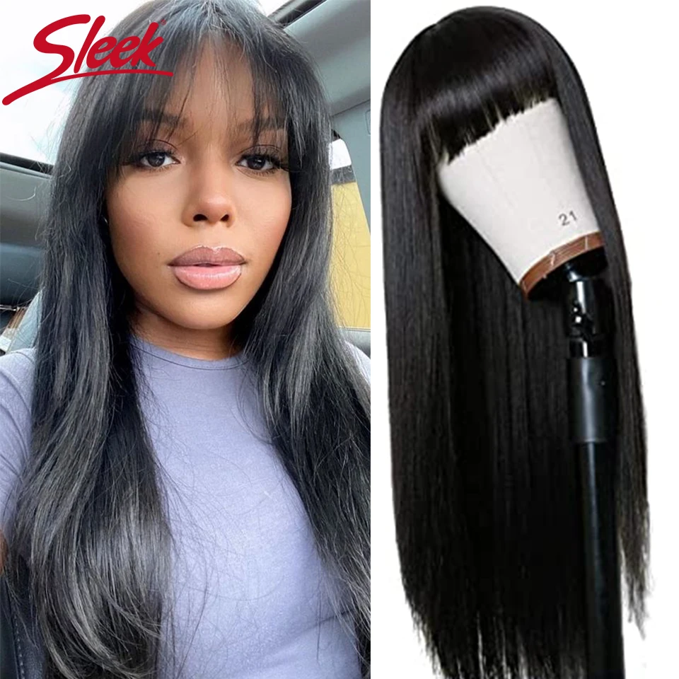 Sleek Human Hair Wigs 28 Inch Long Straight Hair Wig With Bangs For Women Colored Brazilian Hair Wig Orange Cosplay Bob Wig