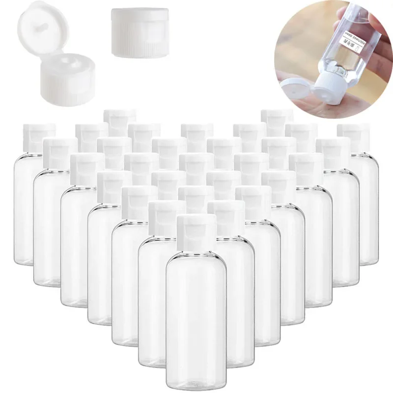 100Pcs Clear Flip-Top Plastic Empty Bottles 5ml-100ml For Lotion Shampoo Travel Size With Hinged Lid LeakProof Liquid Containers