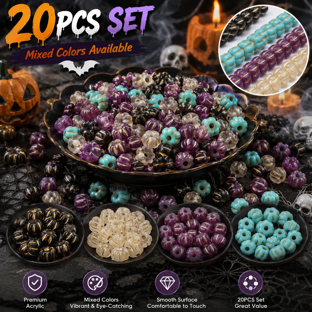 10mm Acrylic Hot-Stamped Pumpkin Multicolor Handmade DIY Jewelry Beads Loose Bead Bracelets Necklaces and Accessories