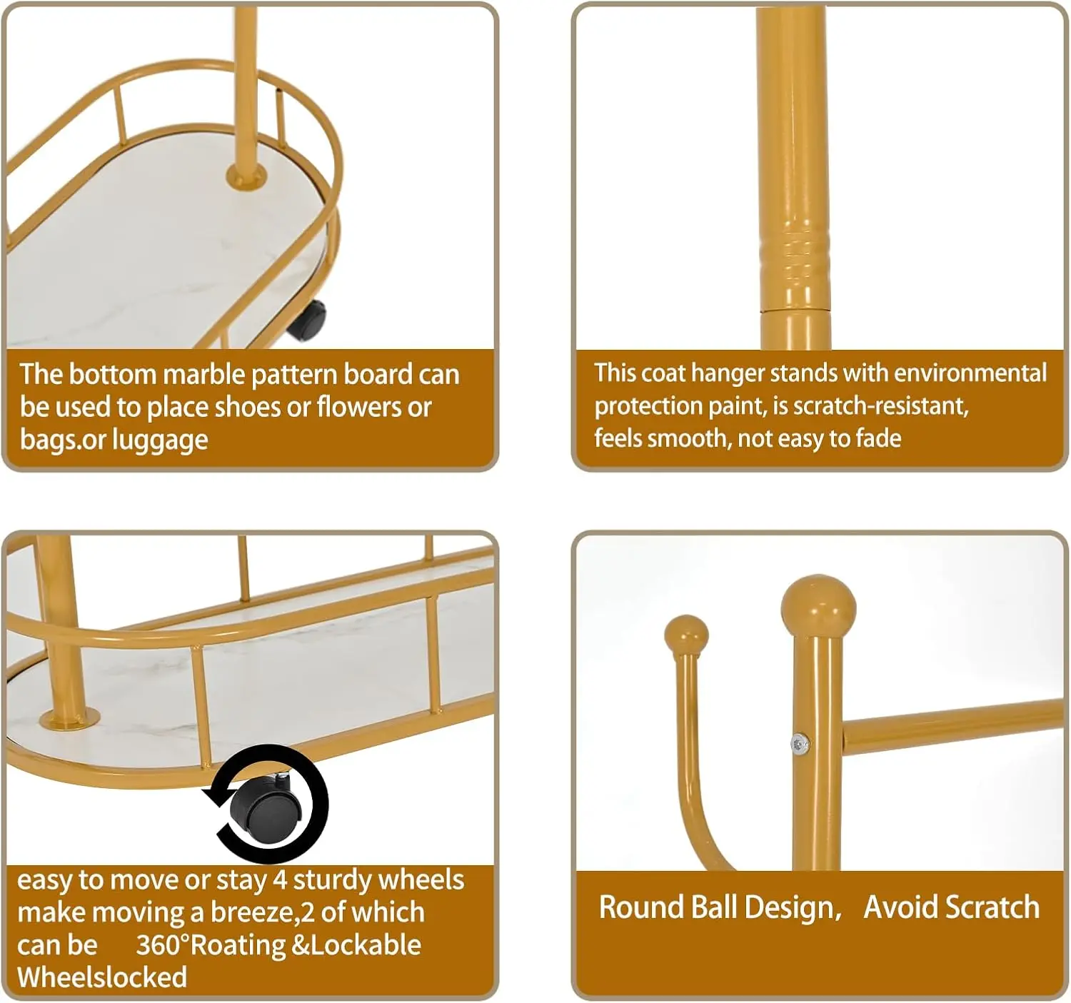 Appendiabiti con ruote e ripiani Robusto armadio in metallo Appendiabiti per pantaloni Abiti Oro (68.5 x 39.7 pollici)