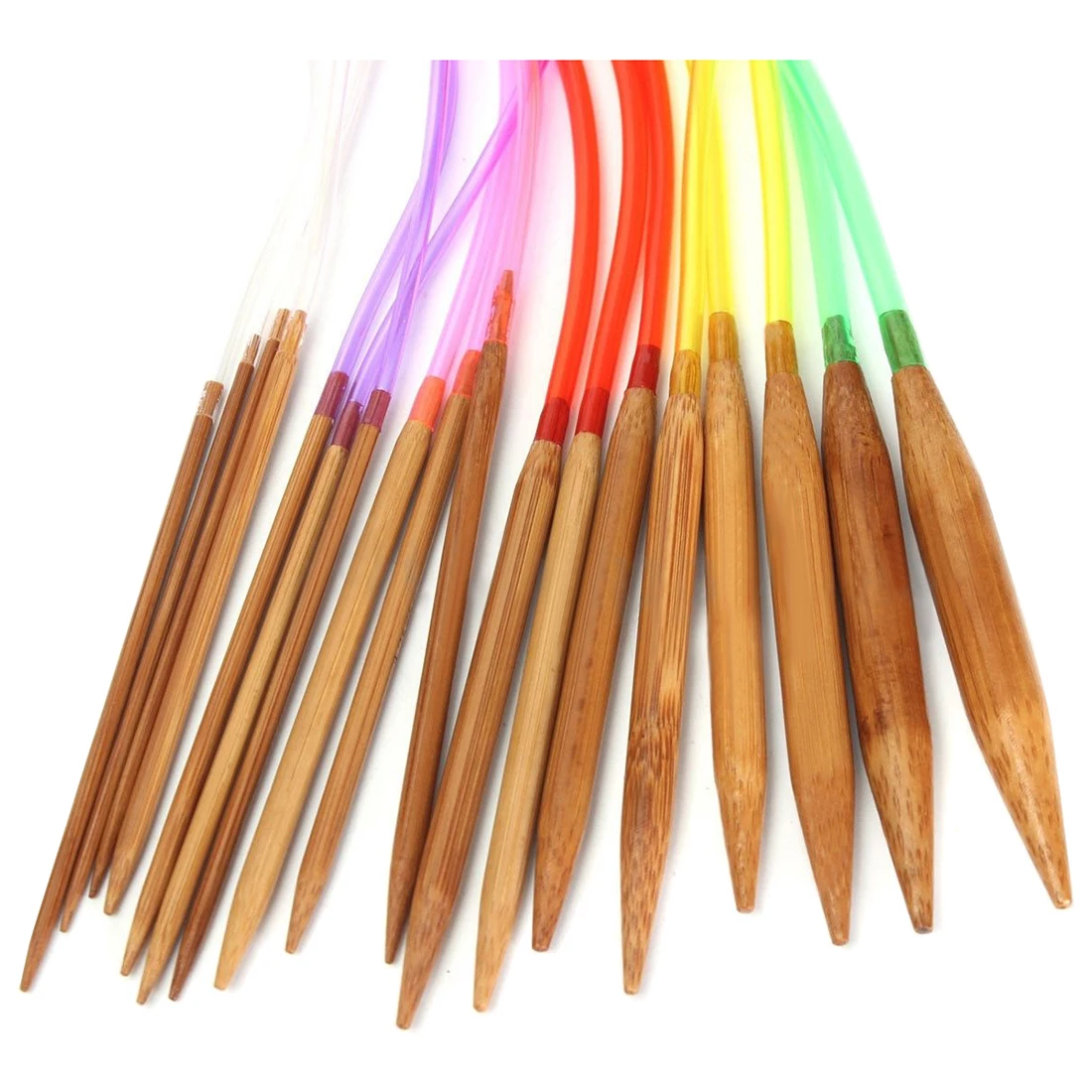 18 Pairs 16inch Multicolor Carbonized Bamboo Circular Tube Knitting Needles 40cm